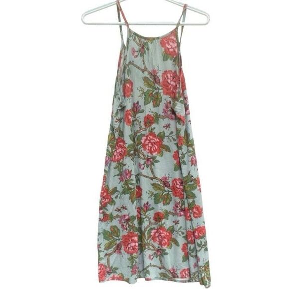 World Market S/M Floral MIDI Dress Green Pink Red Rose Boho Cottagecore Sundress - Picture 5 of 5